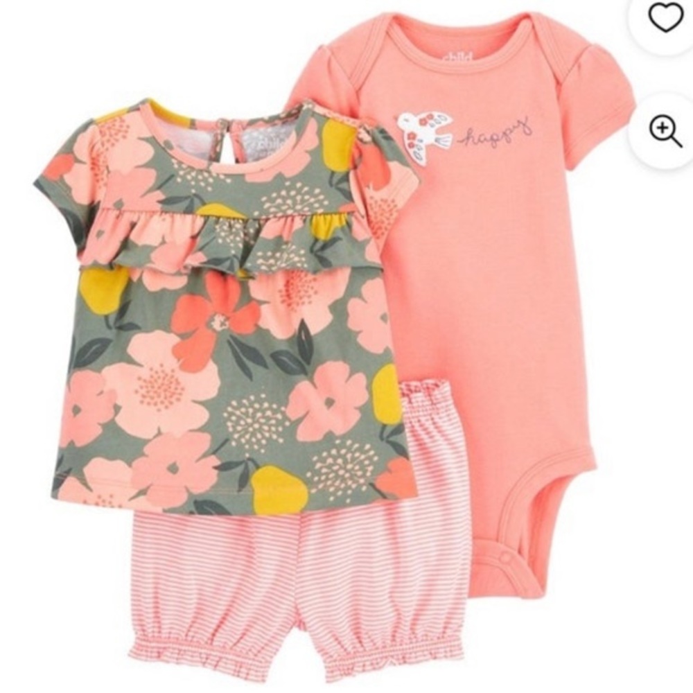 Carter's Child of Mine Baby Girl Outfit Short Sleeve Bodysuit Ruffle Top & Short